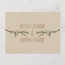 Cartão Postal De Anúncio Evergreen Branches Rustic Salvar A Data