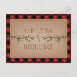 Cartão Postal De Anúncio Evergreen Branches Xadrez Rustic Salvar A Data