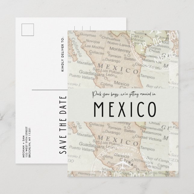 Cartão Postal De Anúncio Faça as malas do seu Bolsas México Mapa Casamento  (Frente/Verso)
