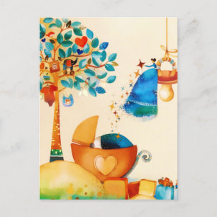 Cartão Postal De Anúncio Fada Caprichosa Parabéns Bebê Recém-Nascido