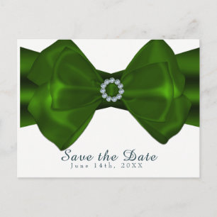 Cartão Postal De Anúncio Faixa Verde & Diamantes Elegante Glam Save the Dat