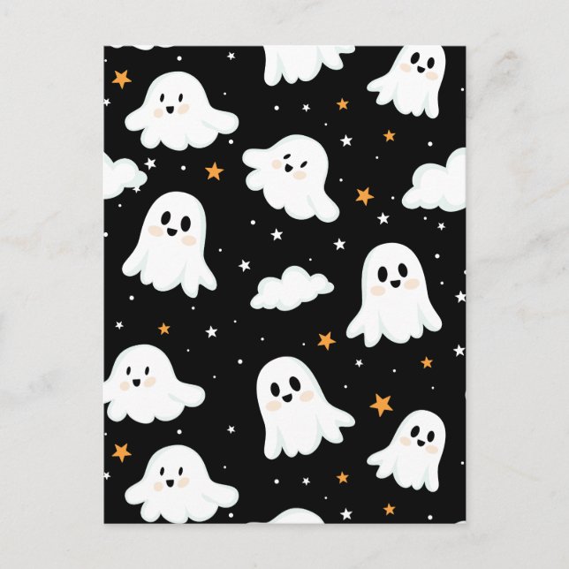Cartão Postal De Anúncio Fantasma Assustadoramente Fofo de Halloween Céu Es (Frente)