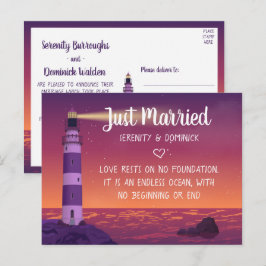 Cartão Postal De Anúncio `Farol Oceano Náutico Casamento Recém-Casados`