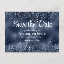Cartão Postal De Anúncio Faux Dark Blue Glitter e Foil Weding