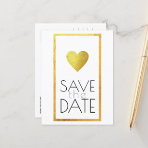 Cartão Postal De Anúncio faux gold core save-the-date on white