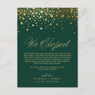 Cartão Postal De Anúncio Faux Gold Foil Confetti Elopemento Verde de Casame