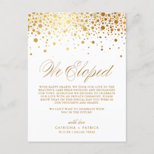Cartão Postal De Anúncio Faux Gold Foil Confetti White Wedement Elopement