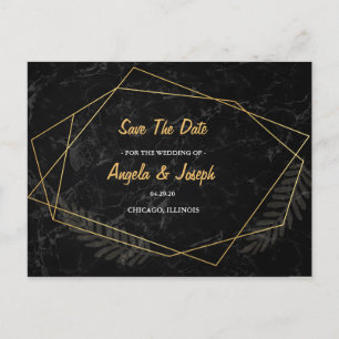 Cartão Postal De Anúncio Faux Marble Geometric Save the Date (Salvar a data