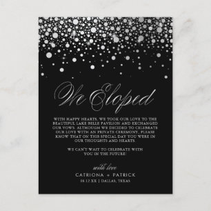 Cartão Postal De Anúncio Faux Silver Foil Confetti Negra Elopement