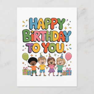 Cartão Postal De Anúncio Feliz Aniversário Crianças