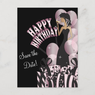 Cartão Postal De Anúncio Feliz aniversário Diva Girl   DIY Name   Rosa