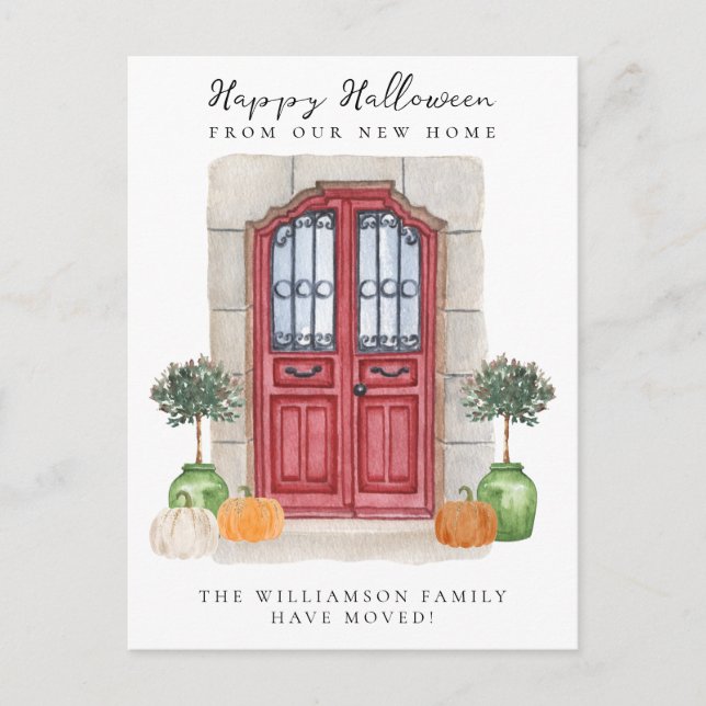 Cartão Postal De Anúncio Feliz Dia das Bruxas que Nos Mudamos (Frente)