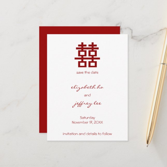 Cartão Postal De Anúncio Feliz Dupla Felicidade Casamento Chinês Salve a Da (Frente/Verso In Situ)