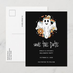 Cartão Postal De Anúncio Feliz Fantasma Retro Hippie Vibe Halloween