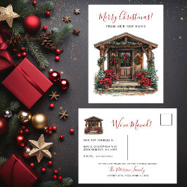 Cartão Postal De Anúncio Feliz Natal Casa Rústica Nova Porta da Frente em M