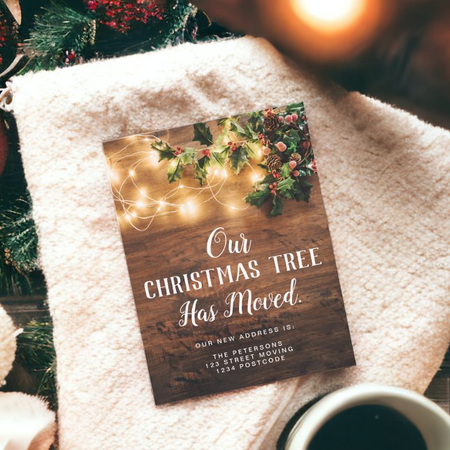 Cartão Postal De Anúncio Feliz Natal mudou as luzes, mistério se movendo (Funny Christmas moved lights mistletoe moving Announcement Postcard)