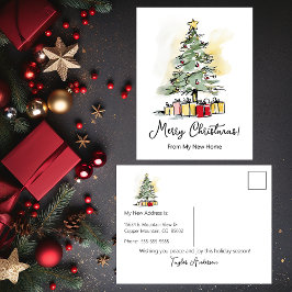 Cartão Postal De Anúncio Feliz Natal Nova Casa Árvore de Natal Moderna