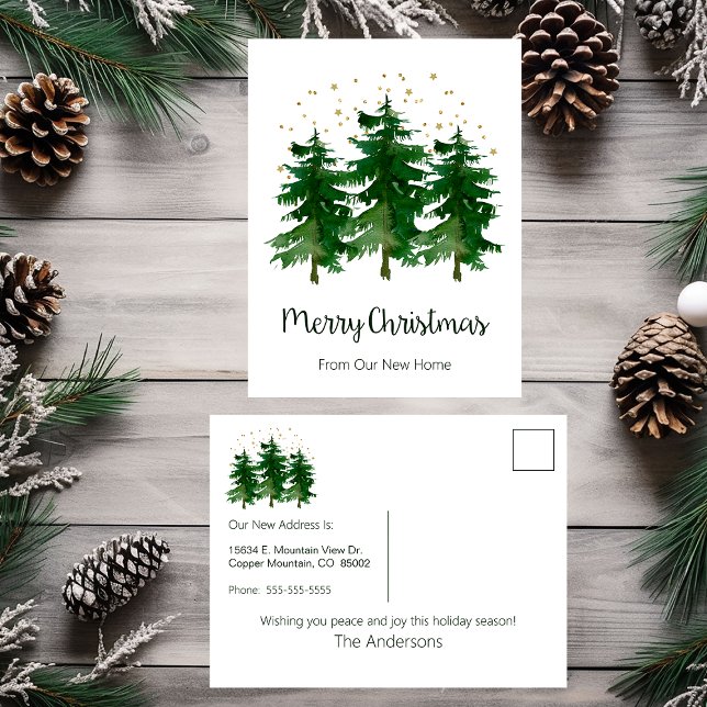 Cartão Postal De Anúncio Feliz Natal Nova Casa Árvores de Pinheiro (Criador carregado)