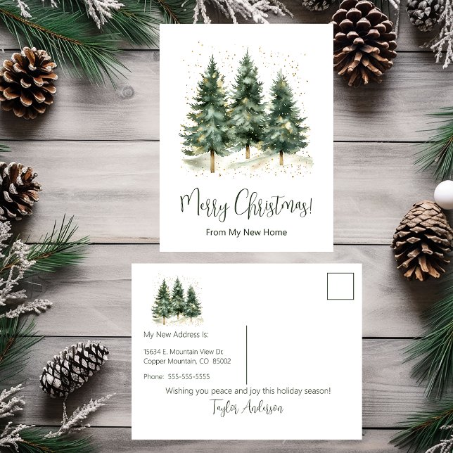 Cartão Postal De Anúncio Feliz Natal Nova Casa Árvores de Pinheiro (Criador carregado)