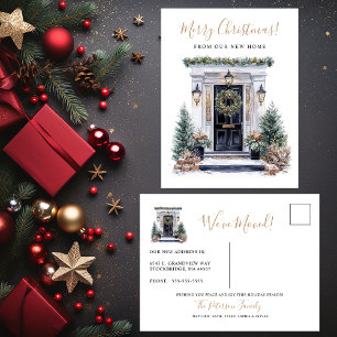 Cartão Postal De Anúncio Feliz Natal Nova Casa Frente à Porta de Entrada Mu