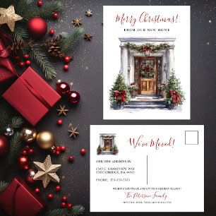 Cartão Postal De Anúncio Feliz Natal Nova Casa Frente à Porta de Entrada Mu