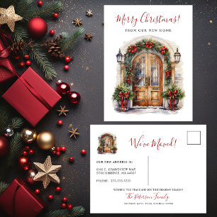 Cartão Postal De Anúncio Feliz Natal Nova Casa Frente à Porta de Entrada Mu
