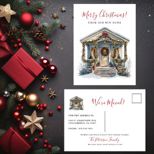 Cartão Postal De Anúncio Feliz Natal Nova Casa Frente à Porta de Entrada Mu