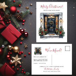 Cartão Postal De Anúncio Feliz Natal Novo Movimento da Porta da Frente