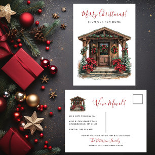 Cartão Postal De Anúncio Feliz Natal Rústico Nova Casa Porta Frontal Mudanç