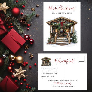 Cartão Postal De Anúncio Feliz Natal Rústico Nova Casa Porta Frontal Mudand