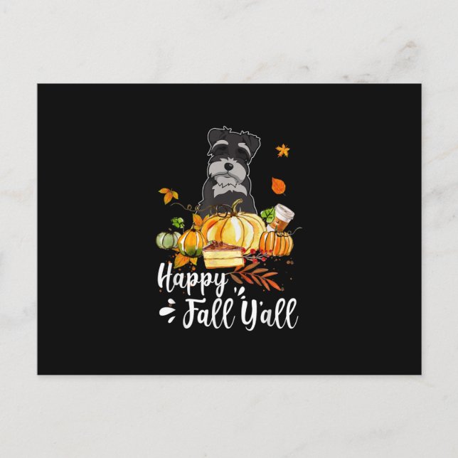 Cartão Postal De Anúncio Feliz outono que todos os esqunauzer cão de graças (Frente)