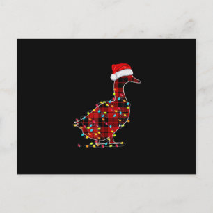 Cartão Postal De Anúncio Feliz Pato de Natal Xadrez Vermelha