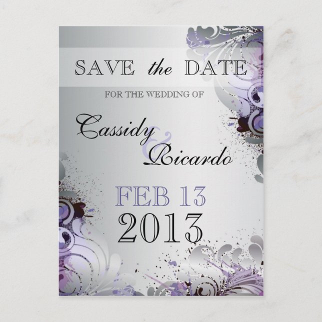 Cartão Postal De Anúncio Feng Shui Flourish de tons roxos e prateados (Frente)