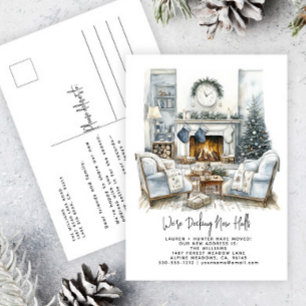 Cartão Postal De Anúncio Feriado Elegante de Aquarela em Casas Negras