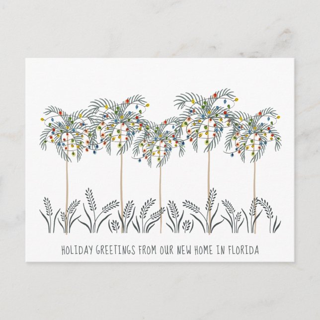 Cartão Postal De Anúncio Feriados movendo as luzes de Natal em palmeiras (Frente)
