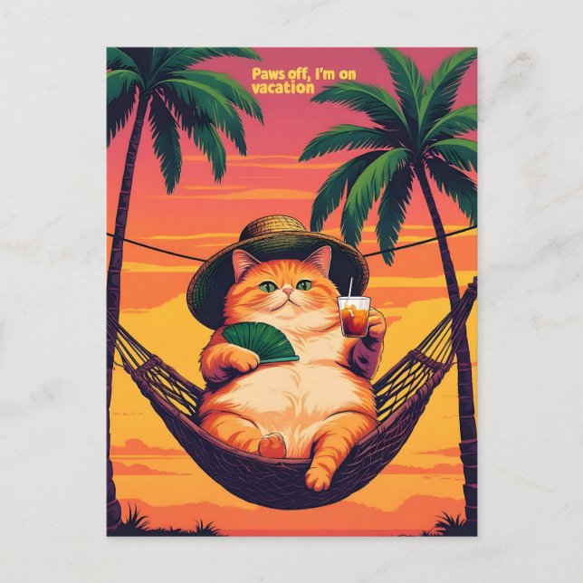 Cartão Postal De Anúncio Férias De Gato De Verão, Retro Engraçado (Frente)