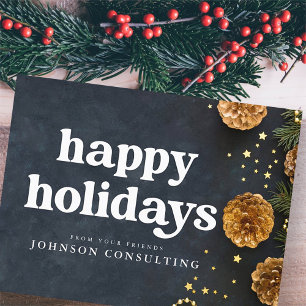 Cartão Postal De Anúncio Férias Felizes Estrelas Modernas e Pinhas Douradas