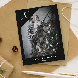 Cartão Postal De Anúncio Férias Modernas Preta Feliz Natal Foto Personaliza