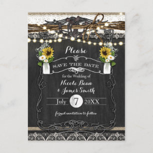 Cartão Postal De Anúncio Ferraduras Rústicas & Flores Casamento Save the Da