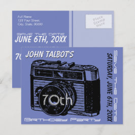 Cartão Postal De Anúncio Festa de aniversário antiga da 70 da câmera Salve 