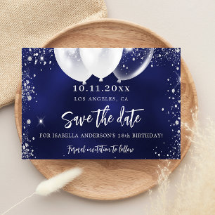Cartão Postal De Anúncio festa de aniversário azul marinho branco salvar a 