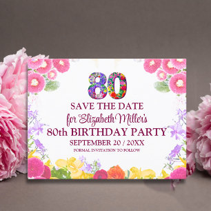 Cartão Postal De Anúncio Festa de Aniversário de 80 anos com Aquarela Rosa