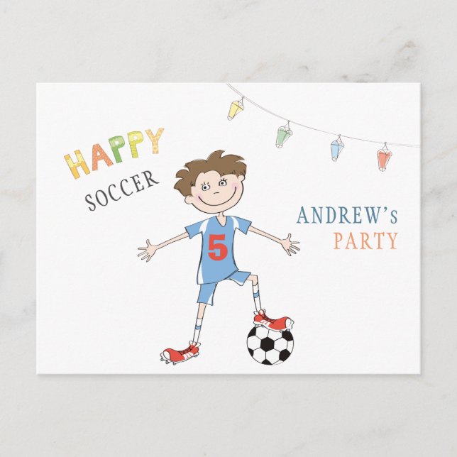 Cartão Postal De Anúncio Festa de aniversário de futebol simples de 5 anos  (Frente)