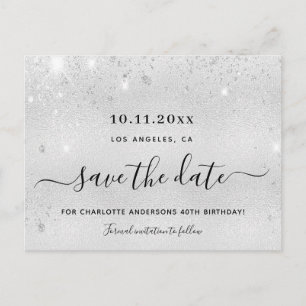 Cartão Postal De Anúncio Festa de aniversário de metal com brilho prateado,