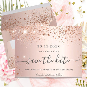 Cartão Postal De Anúncio Festa de aniversário rosa de dourada, salvar a da