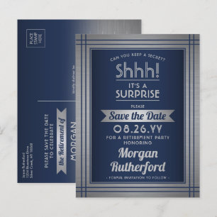 Cartão Postal De Anúncio Festa de Aposentadoria Surpresa Azul Marinho Salve