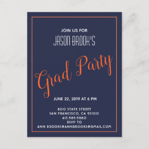 Cartão Postal De Anúncio Festa de Graduação Preto e Laranja Branco