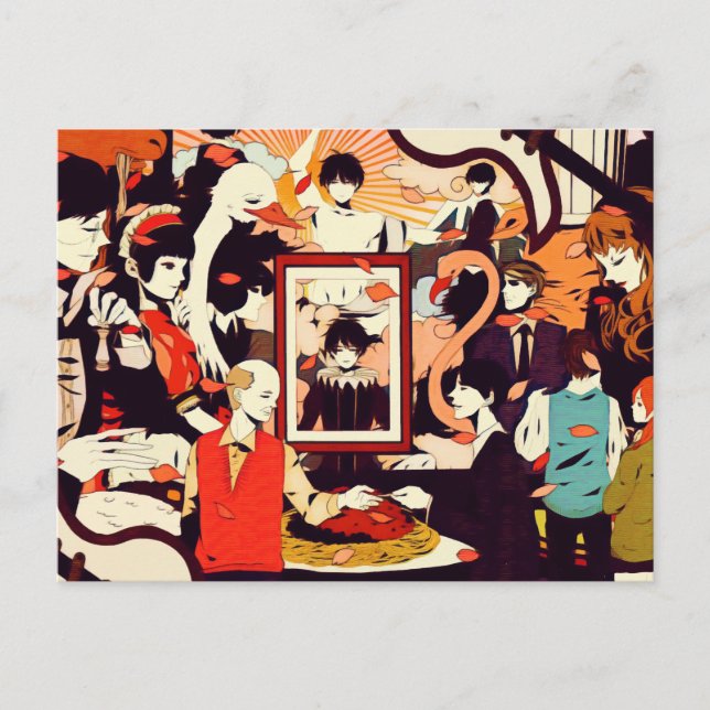 Cartão Postal De Anúncio Festa de Humor de Vários Personagens Humanos Vinta (Frente)