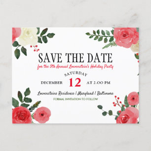 Cartão Postal De Anúncio Festa de Natal do Red Rose Save The Date