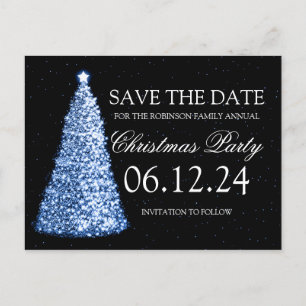 Cartão Postal De Anúncio Festa de Natal Elegante Salvar a Data Azul e Preto